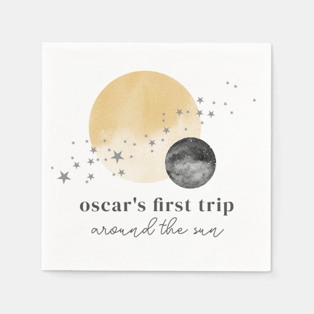 Grey First Trip Around The Sun Napkins (Front)