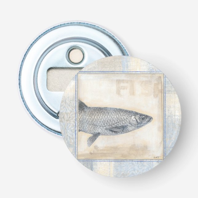 Grey Fish on Beige Background Bottle Opener (Front)