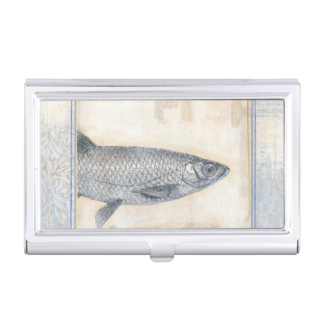 Grey Fish on Beige Background Case For Business Cards (Front)