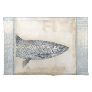 Grey Fish on Beige Background Cloth Placemat