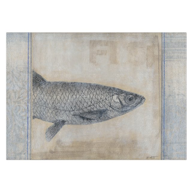 Grey Fish on Beige Background Cutting Board (Front)