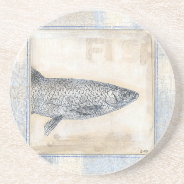 Grey Fish on Beige Background Drink Coaster (Front)