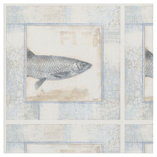 Grey Fish on Beige Background Fabric
