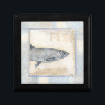 Grey Fish on Beige Background Jewelry Box<br><div class="desc">Artist Norman Wyatt is talented and known for his great sea life art prints. In this vivid image, he captures a grey fish in its most natural style. He also added a vintage-inspired blue and beige frame to make it look more unique and contemporary. This piece of artwork would be...</div>