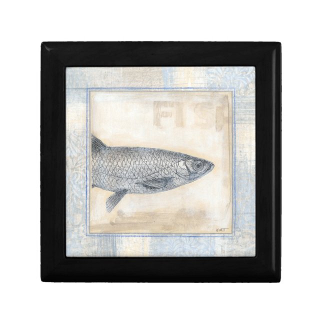 Grey Fish on Beige Background Jewelry Box (Front)