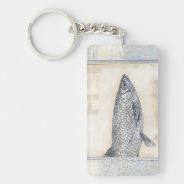 Grey Fish on Beige Background Keychain (Front)
