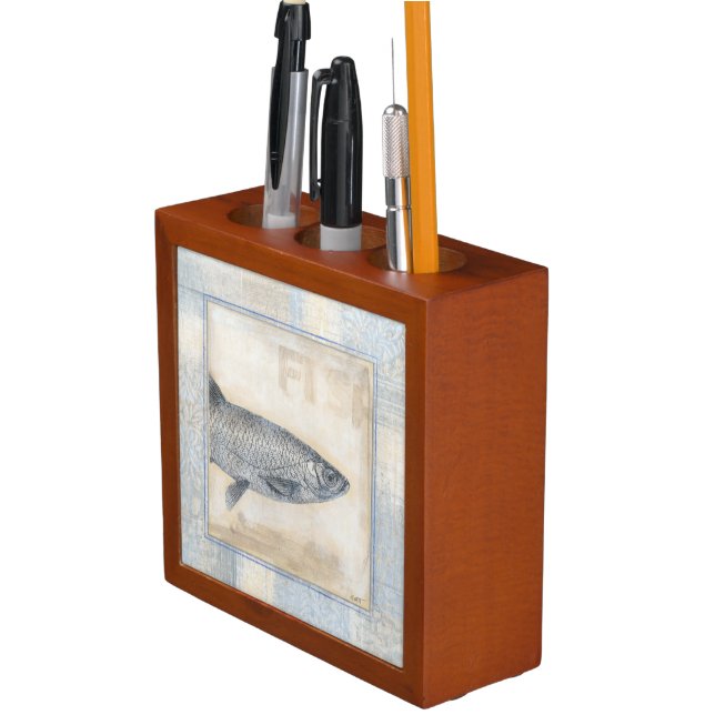 Grey Fish on Beige Background Pencil Holder (In Situ)