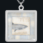 Grey Fish on Beige Background Silver Plated Necklace<br><div class="desc">Artist Norman Wyatt is talented and known for his great sea life art prints. In this vivid image, he captures a grey fish in its most natural style. He also added a vintage-inspired blue and beige frame to make it look more unique and contemporary. This piece of artwork would be...</div>