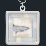 Grey Fish on Beige Background Silver Plated Necklace<br><div class="desc">Artist Norman Wyatt is talented and known for his great sea life art prints. In this vivid image, he captures a grey fish in its most natural style. He also added a vintage-inspired blue and beige frame to make it look more unique and contemporary. This piece of artwork would be...</div>