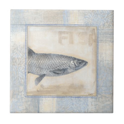 Grey Fish on Beige Background Tile