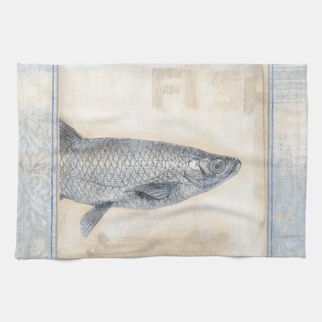 Grey Fish on Beige Background Towel (Horizontal)