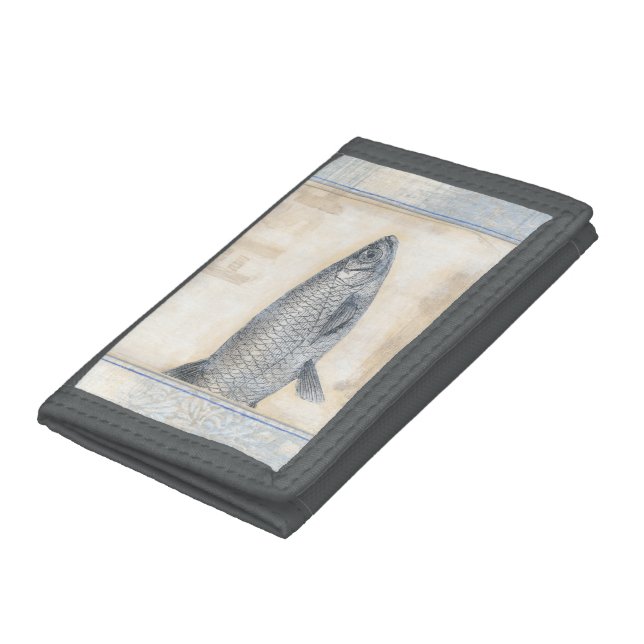 Grey Fish on Beige Background Trifold Wallet (Bottom)