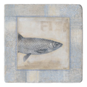 Grey Fish on Beige Background Trivet