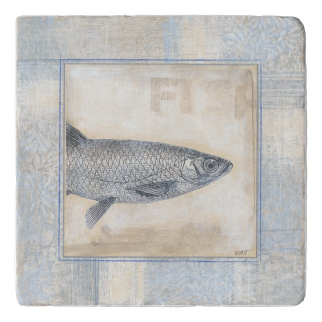 Grey Fish on Beige Background Trivet (Front)
