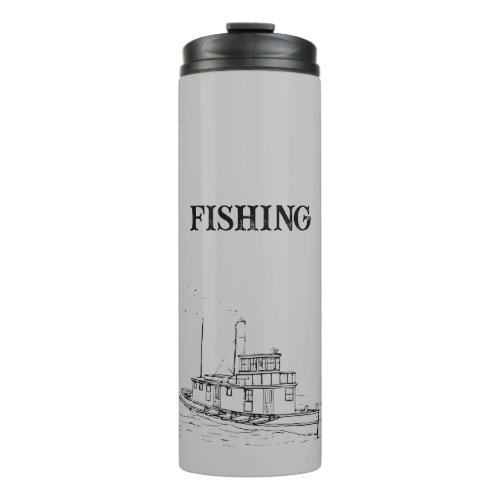 Grey Fishing_Themed design with Boat Illustration  Thermal Tumbler