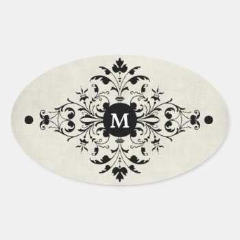 Grey Flannel Monogram Oval Sticker by EnKore at Zazzle