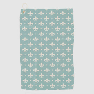 Grey Fleur De Lis pattern on turquoise background Golf Towel