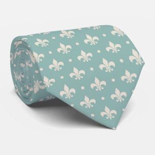 Grey Fleur De Lis pattern on turquoise background Neck Tie