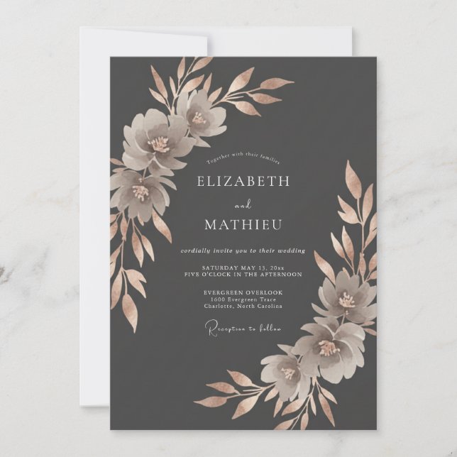 Grey Floral Arrangement Wedding Invitation (Front)