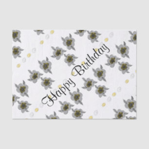 Grey Floral Birthday Tissue Paper