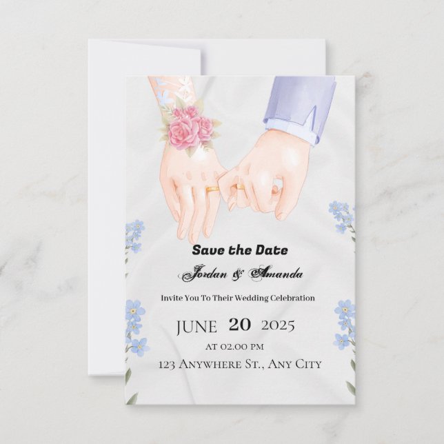 Grey Floral Border Save the Date Invitation Card (Front)
