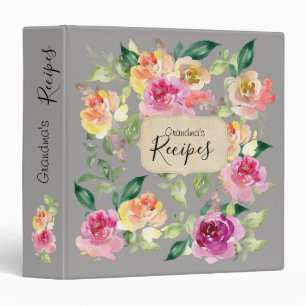 grey floral cook book recipe book Binder