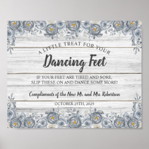 Grey Floral Dancing Feet Flip Flops Wedding Sign