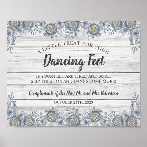 Grey Floral  Dancing Feet Flip Flops Wedding Sign
