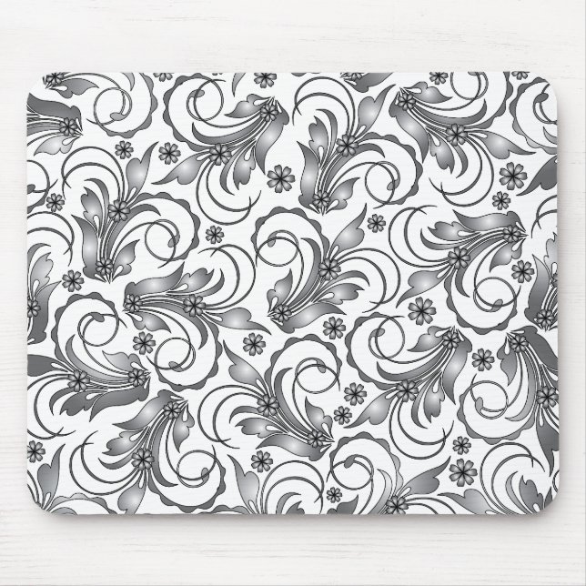 grey floral design mouse pad (Front)