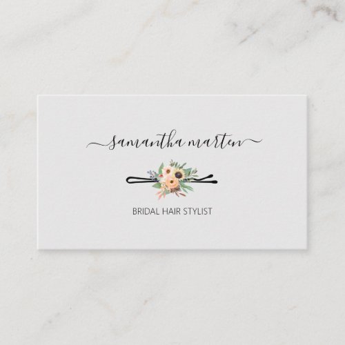 Grey Floral Hair Stylist Business Card