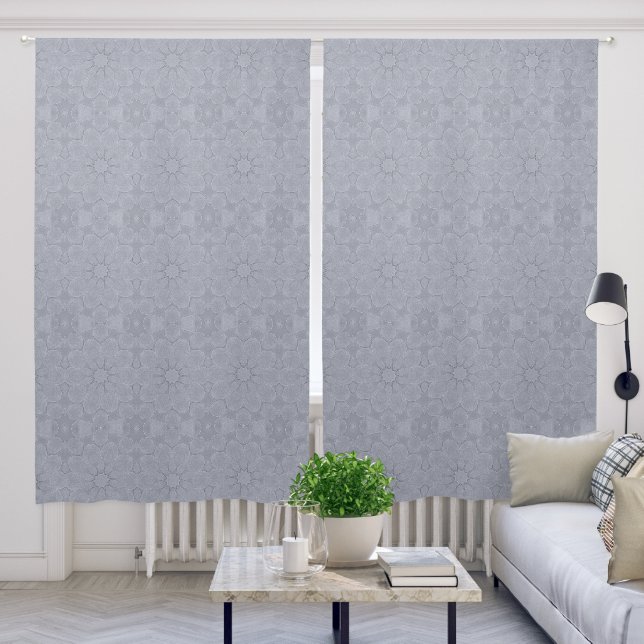 Grey Floral Pattern Drapes Curtains (Living Room)