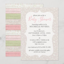 Grey Floral Pink & Sage Rustic Country Baby Shower