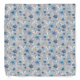 Grey floral , retro , grey , blue bandana