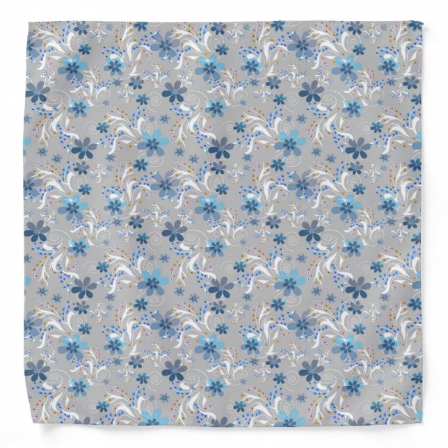 Grey floral , retro , grey , blue bandana (Front)