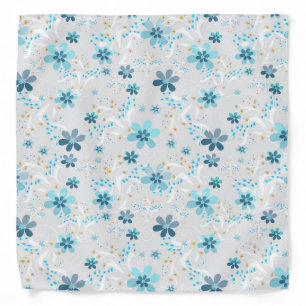Grey floral , retro , grey , blue bandana