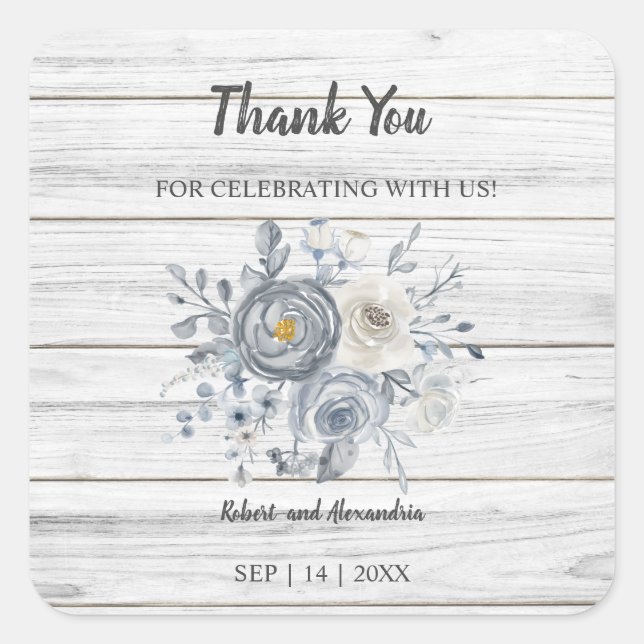 Grey Floral | Thank You for Coming Wedding  Square Sticker (Front)