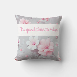 Grey Floral Throw Pillow