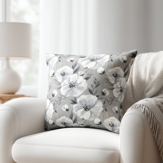 Grey Floral Throw Pillow (Creator Uploaded)