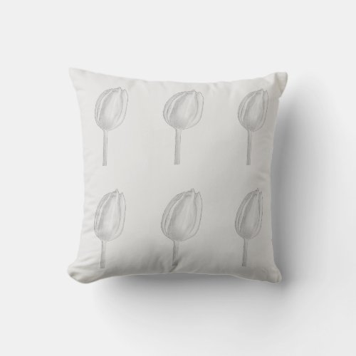 Grey Floral Tulips Spring Vintage Rustic Art Gray Outdoor Pillow