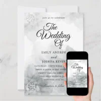 grey floral watercolor wedding invitations