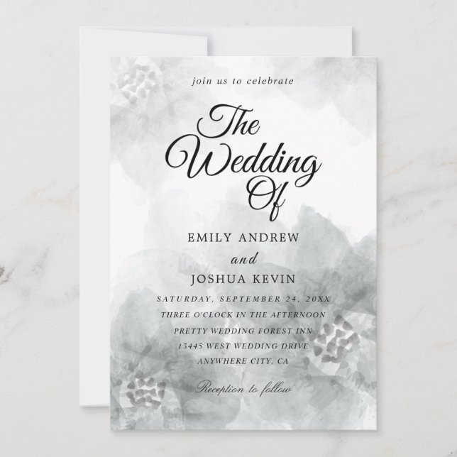 grey floral watercolor wedding invitations (Front)