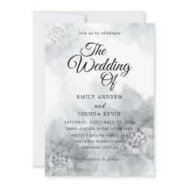 grey floral watercolor wedding invitations