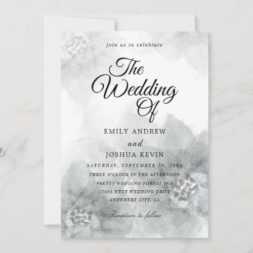 grey floral watercolor wedding invitations