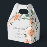 Grey Floral Wedding Collection Favor Box<br><div class="desc">This romantic favor box features soft peach tones and detailed floral illustrations with lush greenery – perfect for summer weddings, rustic garden celebrations, or bridal showers personalized with your names and wedding date. Crafted in the classic gable shape, this box is easy to fold and ideal for small treats, favors,...</div>