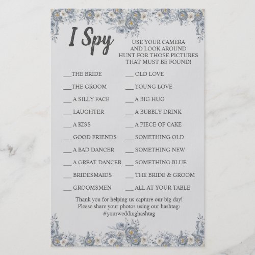 Grey Floral Wedding Reception I Spy Game Card Flyer