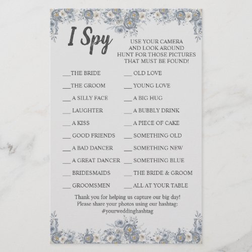Grey Floral Wedding Reception I Spy Game Card Flyer