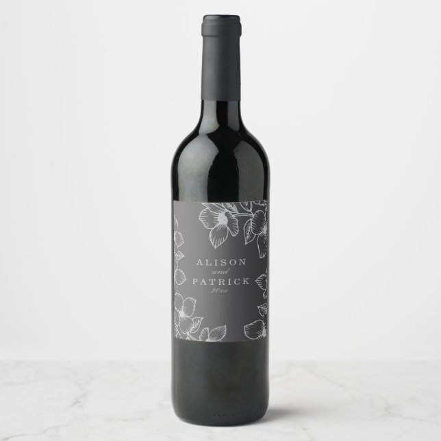 Grey Floral Wine Label (Front)