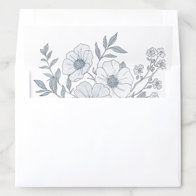 Grey Florals Illustration Wedding Envelope Liner (In Envelope)
