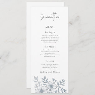 Grey Florals Wedding Menu Card with Guest Name