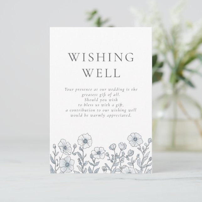 Grey Florals Wishing Well Wedding Enclosure Card (Standing Front)